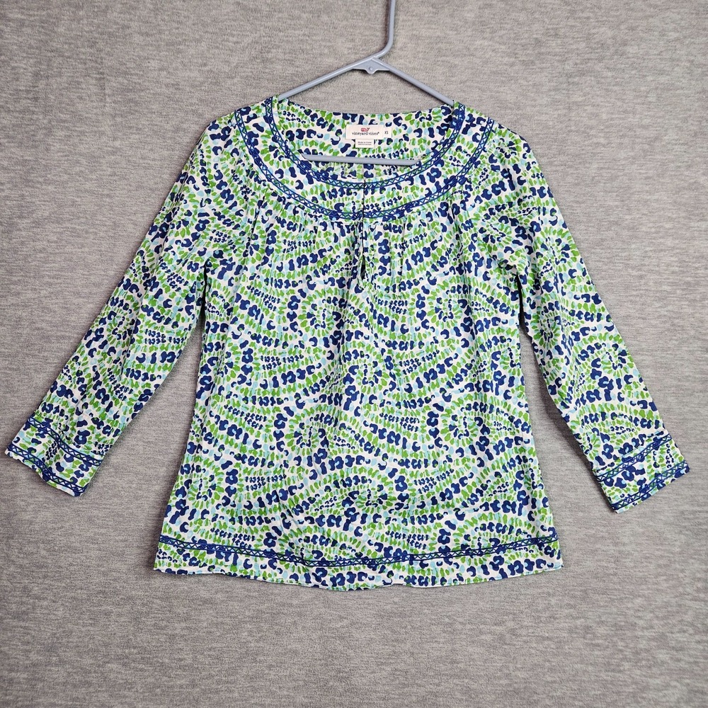 Vineyard Vines Women's Drop Of Wave Printed Ocean Reef Blouse Size XS